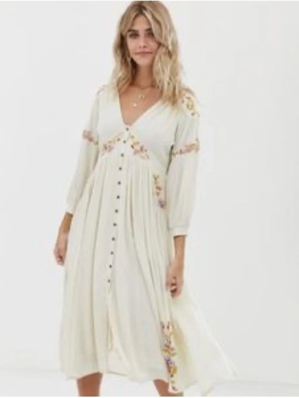 Free People Day Glow Midi Floral Embroidered Cream Dress